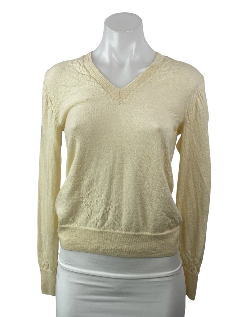 J.Crew Women Yellow Cashmere V Neck Long Sleeve Knit Pullover Sweater Top Size M